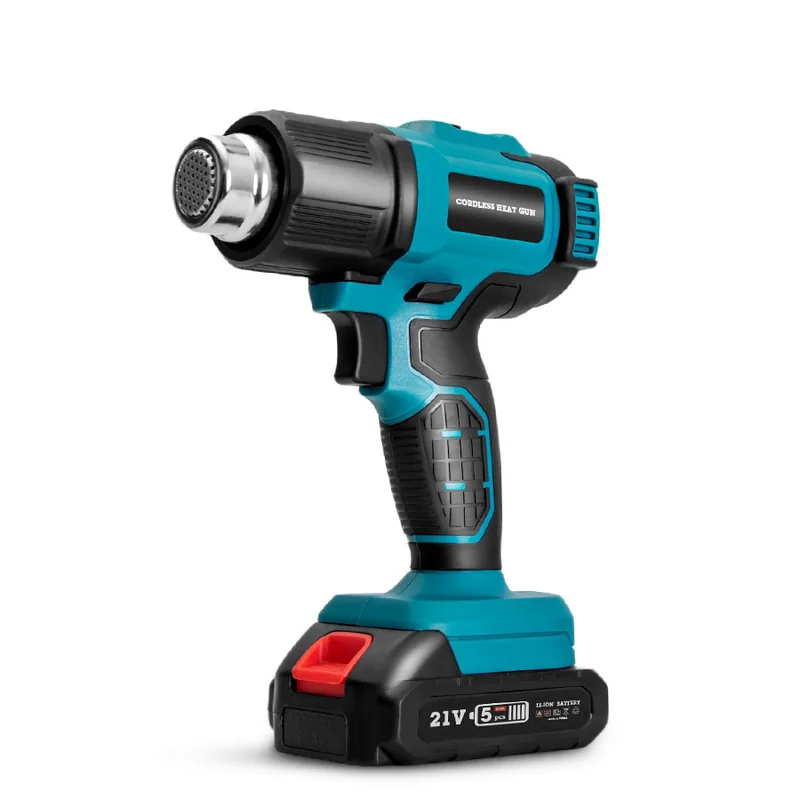 Cordless heat gun with the standard nozzle fitted, side view